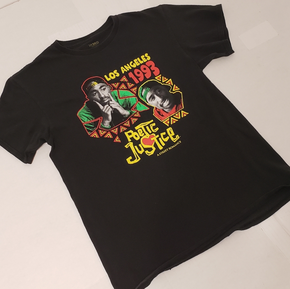 Hybrid Apparel Poetic Justice Tupac 2Pac t-shirt Men's Medium Black Multicolor - Picture 6 of 7